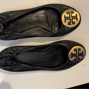 Tory Burch Black and Gold Ballet Flats